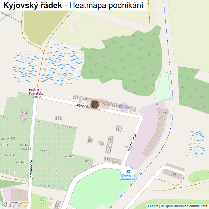 Mapa Kyjovský řádek - Firmy v ulici.