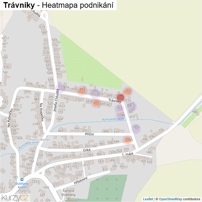 Mapa Trávníky - Firmy v ulici.