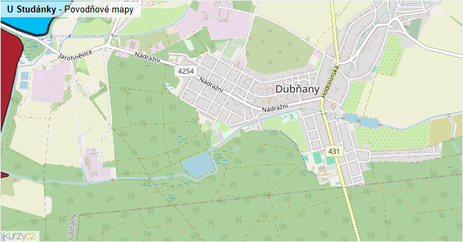 U Studánky - záplavové mapy stoleté vody