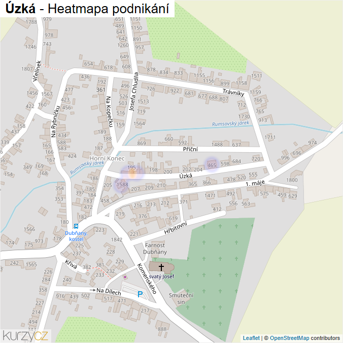 Mapa Úzká - Firmy v ulici.
