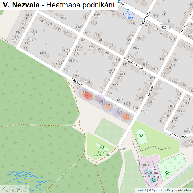 Mapa V. Nezvala - Firmy v ulici.