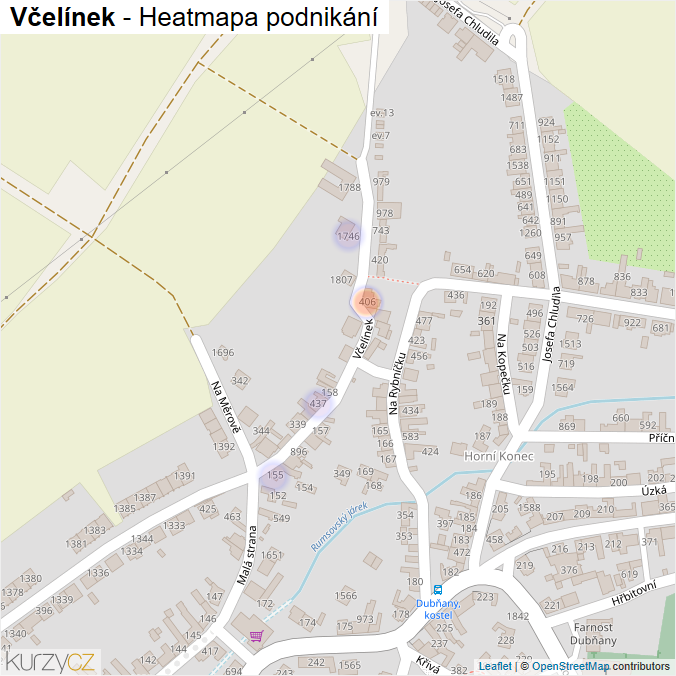 Mapa Včelínek - Firmy v ulici.