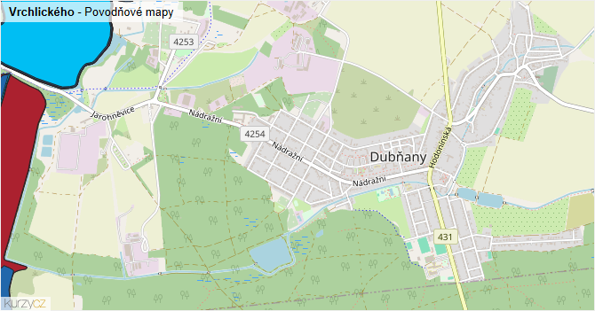 Vrchlického - záplavové mapy stoleté vody