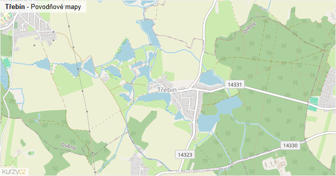 Třebín - záplavové mapy stoleté vody