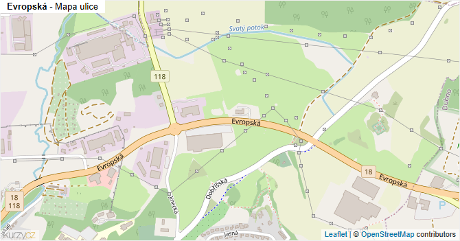 Evropská - mapa ulice