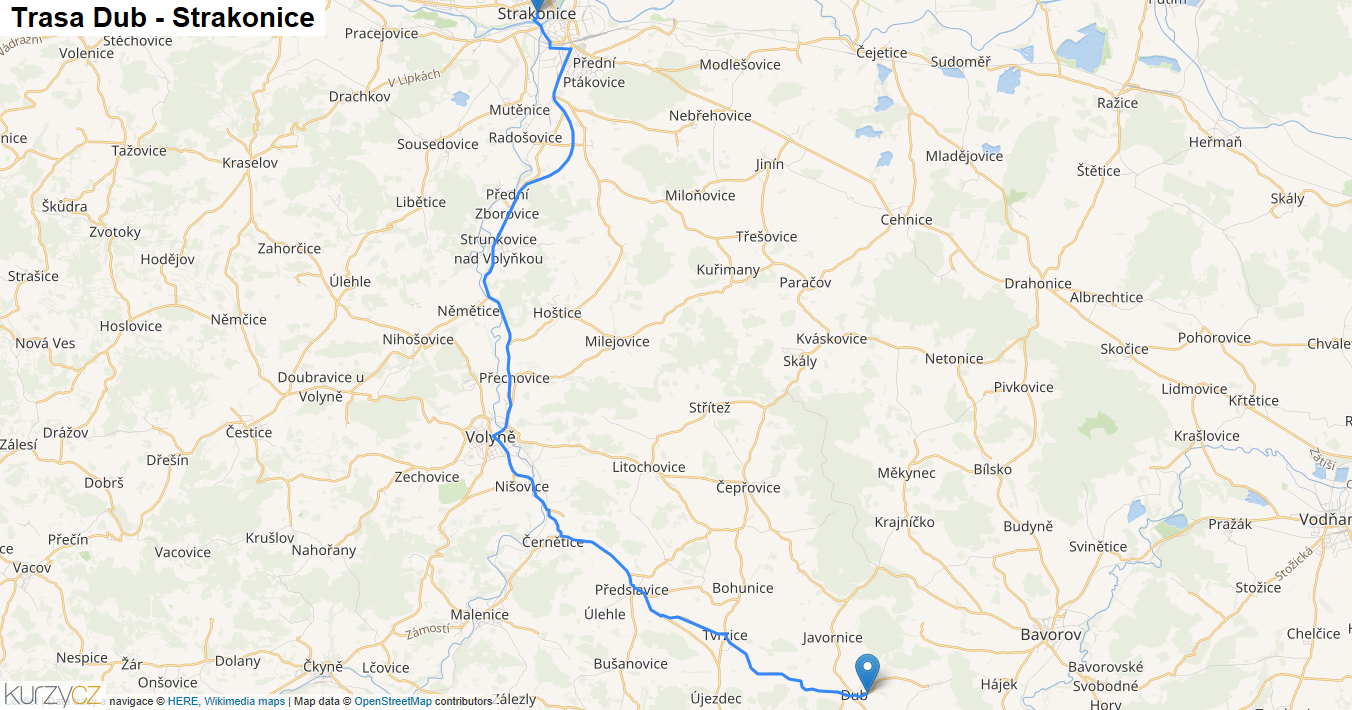 Dub-Strakonice, mapa trasy