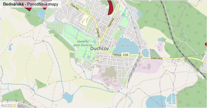 Bednářská - záplavové mapy stoleté vody
