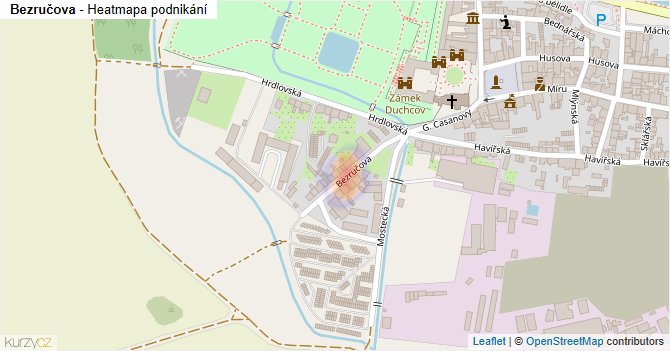 Bezručova - mapa podnikání