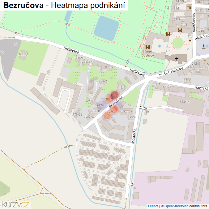 Mapa Bezručova - Firmy v ulici.