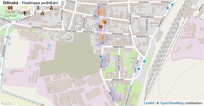 Bílinská - mapa podnikání