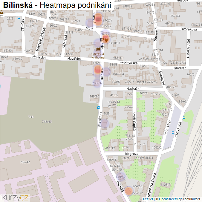 Mapa Bílinská - Firmy v ulici.