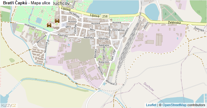 Bratří Čapků - mapa ulice
