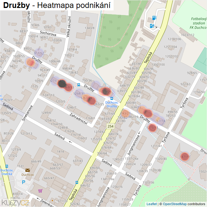 Mapa Družby - Firmy v ulici.