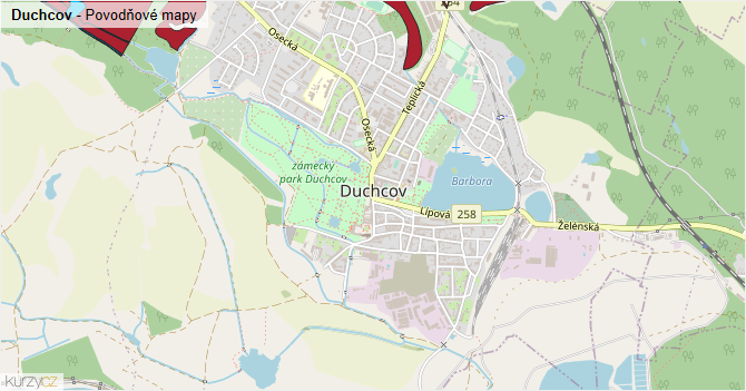Duchcov - záplavové mapy stoleté vody