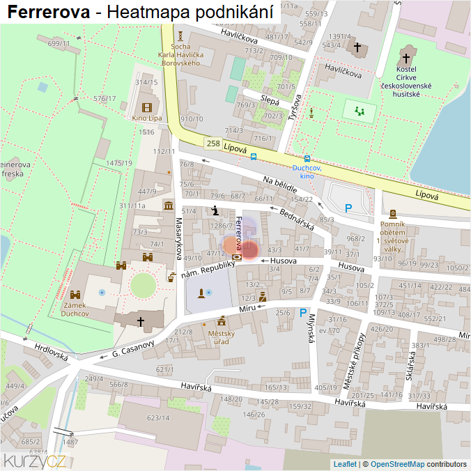 Mapa Ferrerova - Firmy v ulici.