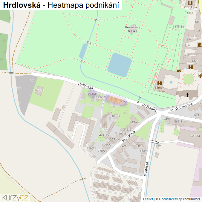Mapa Hrdlovská - Firmy v ulici.