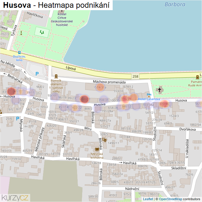 Mapa Husova - Firmy v ulici.