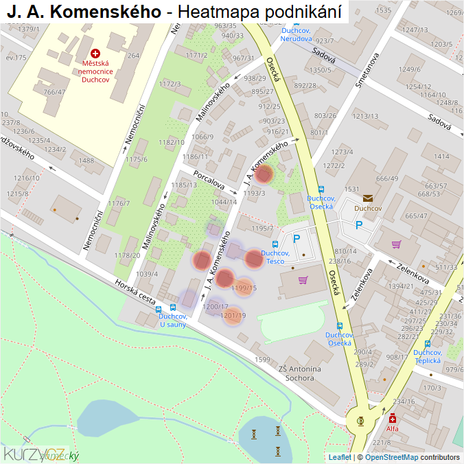 Mapa J. A. Komenského - Firmy v ulici.