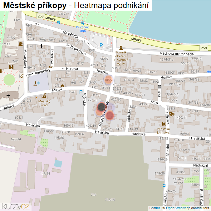 Mapa Městské příkopy - Firmy v ulici.