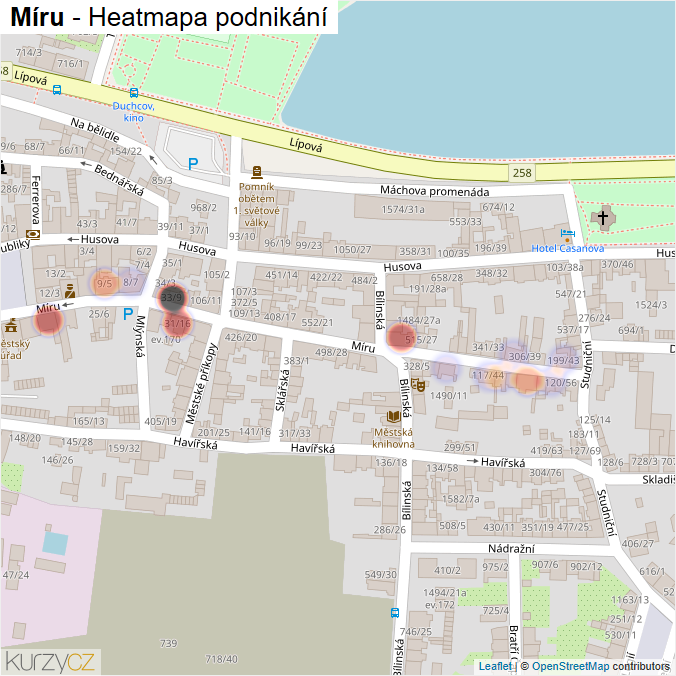 Mapa Míru - Firmy v ulici.