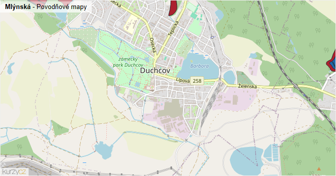 Mlýnská - záplavové mapy stoleté vody