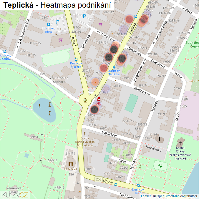 Mapa Teplická - Firmy v ulici.