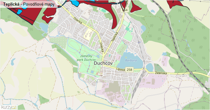 Teplická - záplavové mapy stoleté vody