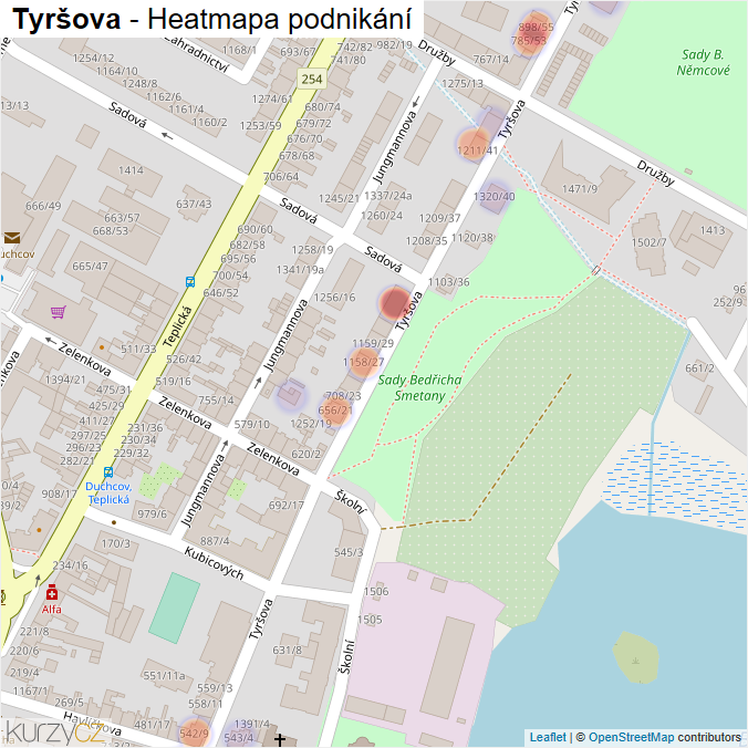Mapa Tyršova - Firmy v ulici.