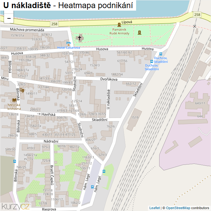 Mapa U nákladiště - Firmy v ulici.