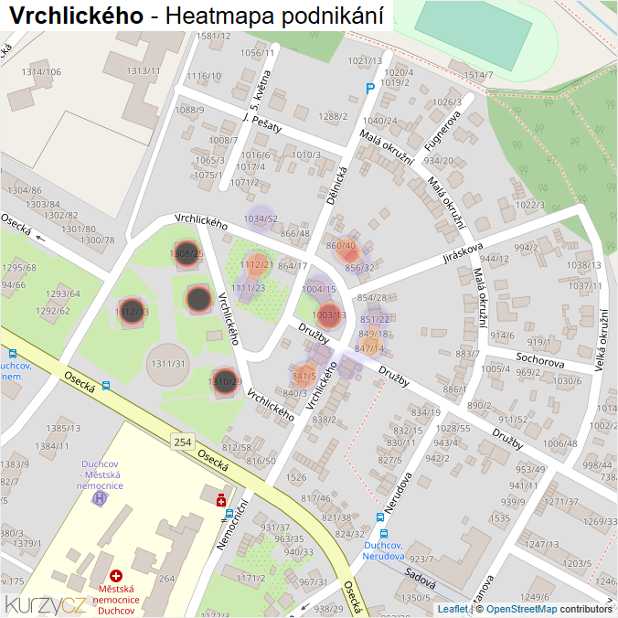 Mapa Vrchlického - Firmy v ulici.