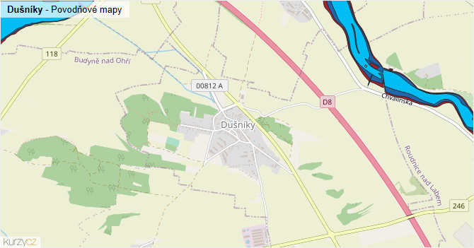 Dušníky - záplavové mapy stoleté vody
