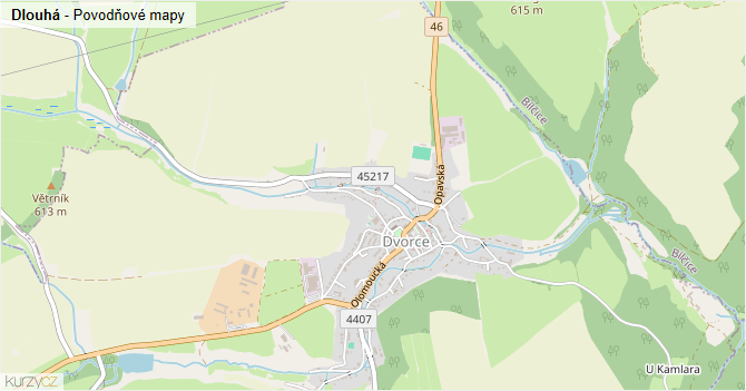 Dlouhá - záplavové mapy stoleté vody