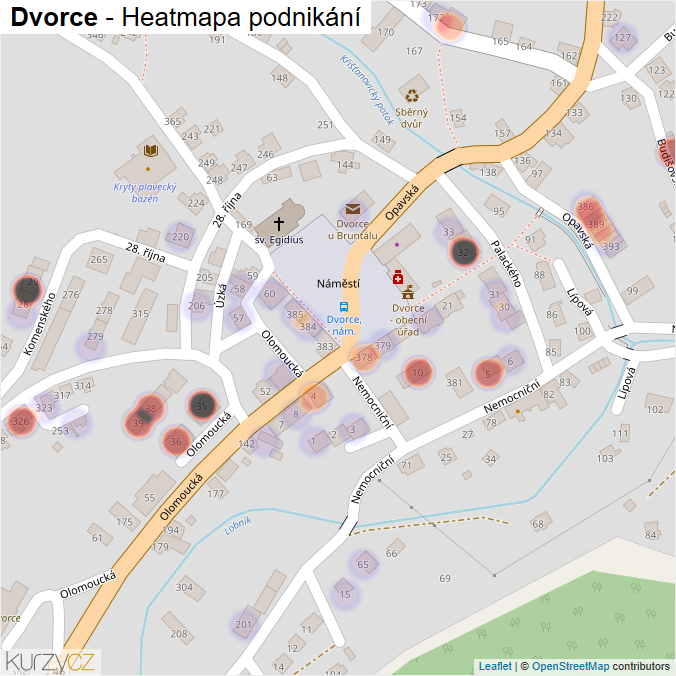 Mapa Dvorce - Firmy v části obce.