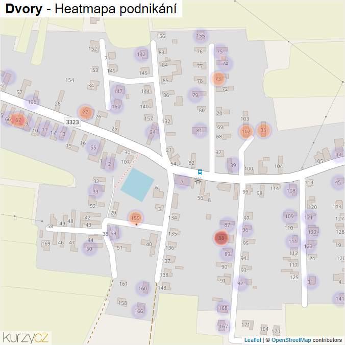 Mapa Dvory - Firmy v části obce.