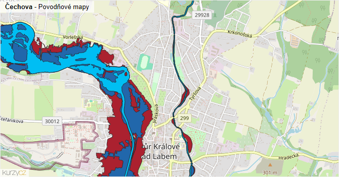 Čechova - záplavové mapy stoleté vody