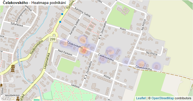 Čelakovského - mapa podnikání