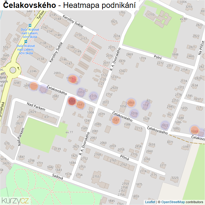 Mapa Čelakovského - Firmy v ulici.