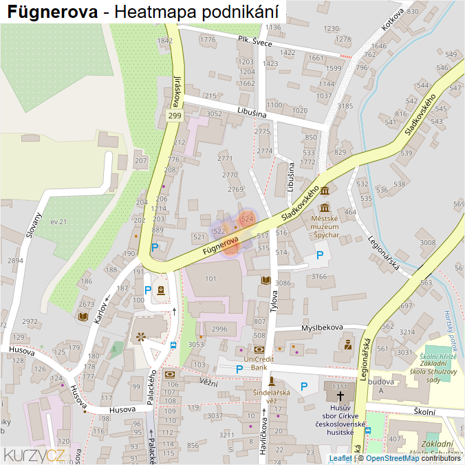 Mapa Fügnerova - Firmy v ulici.