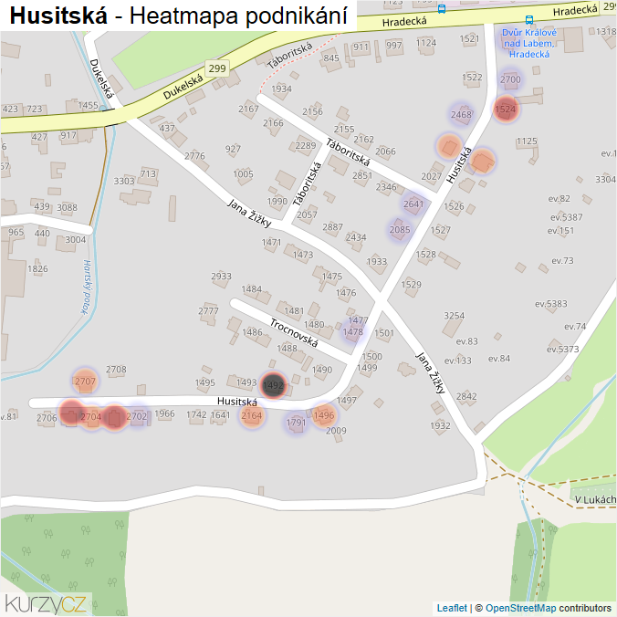 Mapa Husitská - Firmy v ulici.