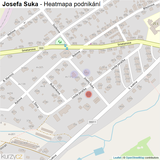 Mapa Josefa Suka - Firmy v ulici.