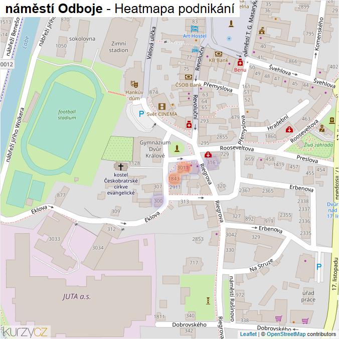 Mapa náměstí Odboje - Firmy v ulici.