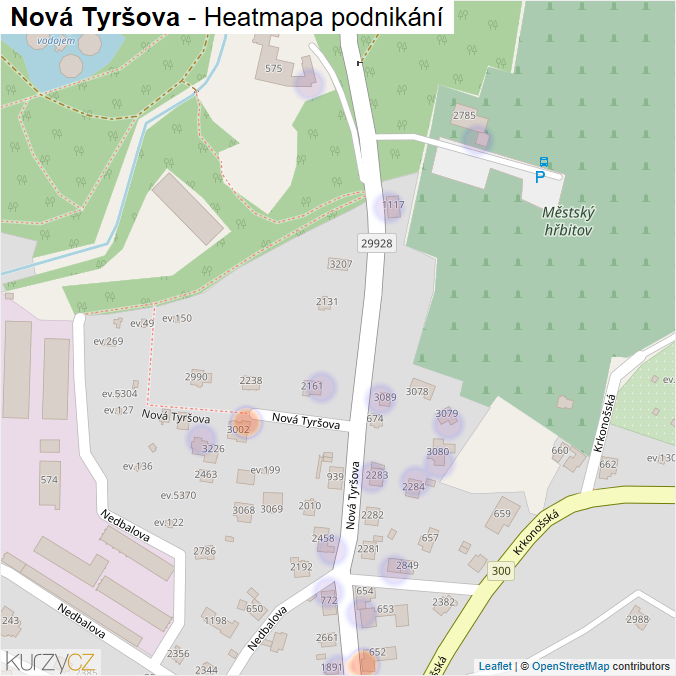 Mapa Nová Tyršova - Firmy v ulici.