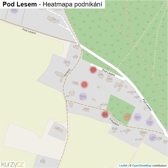 Mapa Pod Lesem - Firmy v ulici.