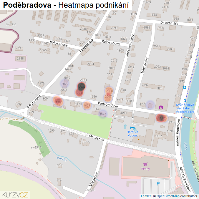 Mapa Poděbradova - Firmy v ulici.