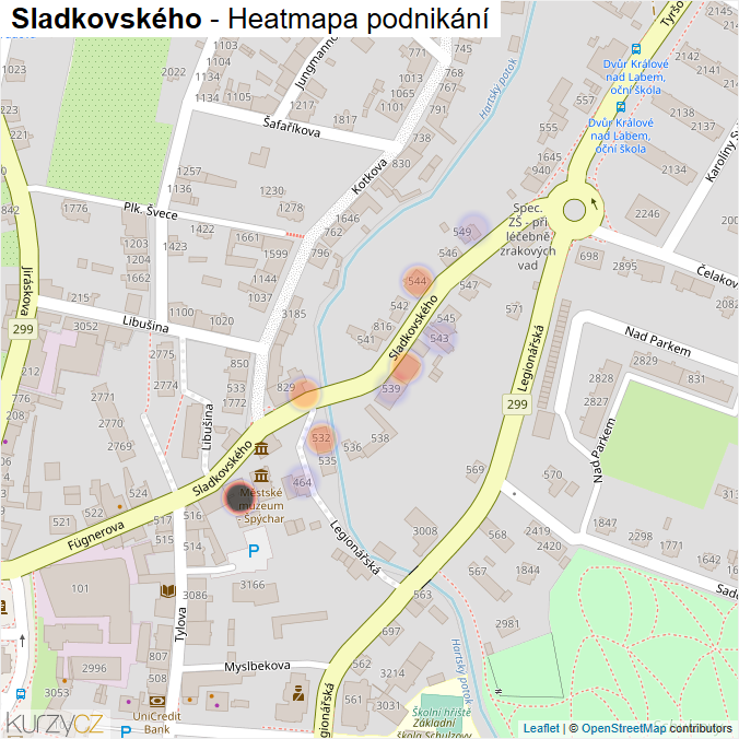 Mapa Sladkovského - Firmy v ulici.
