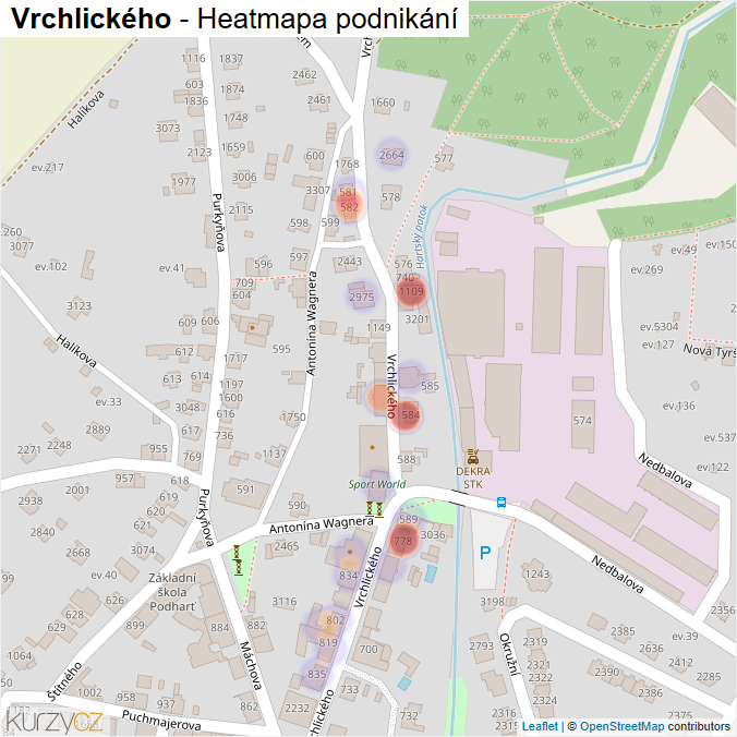 Mapa Vrchlického - Firmy v ulici.