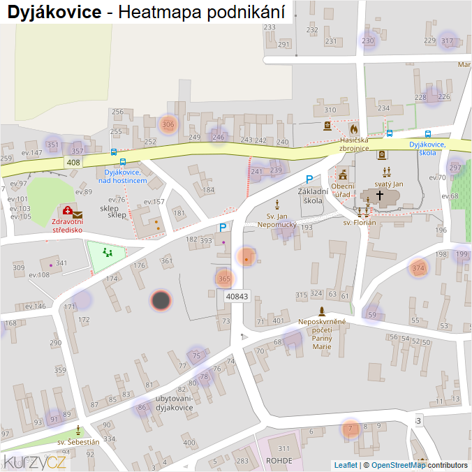 Mapa Dyjákovice - Firmy v části obce.