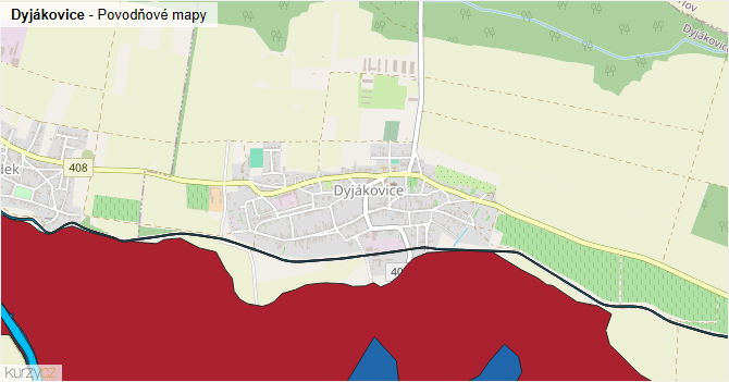 Dyjákovice - záplavové mapy stoleté vody