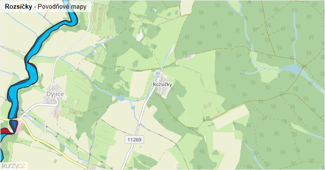 Rozsíčky - záplavové mapy stoleté vody