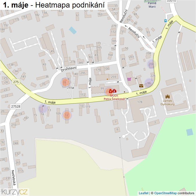 Mapa 1. máje - Firmy v ulici.